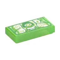 Tile 1 x 2 with Green Broken Glass Panel, Mirabel Print, Opal Trans-Bright Green