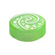 Tile Round 1 x 1 with Curled Shell (Heart of Te Fiti) Print, Opal Trans-Bright Green