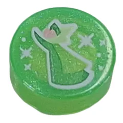 Tile Round 1 x 1 with Green Fairy Godmother Print, Opal Trans-Bright Green