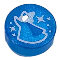 Tile Round 1 x 1 with Blue Fairy Godmother Print, Opal Trans-Dark Blue
