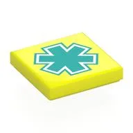 Tile 2 x 2 with White and Dark Turquoise Star of Life Print, Vibrant Yellow