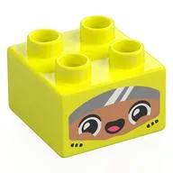 Duplo Brick 2 x 2 with Race Driver, Nougat Face, Dark Bluish Grey Visor Print, Vibrant Yellow