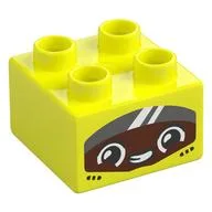 Duplo Brick 2 x 2 with Reddish Brown Face with Visor Print, Vibrant Yellow