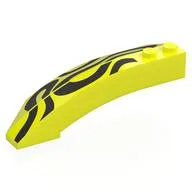 Brick Wedged, Curved 8 x 3 x 2 Open Right with Black Swirling Line Print, Vibrant Yellow