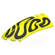 Brick Wedged, Curved 8 x 3 x 2 Open Left with Black Swirling Line Print, Vibrant Yellow