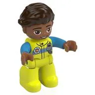 Duplo Figure with Hair Swept Right Dark Brown, With Vibrant Yellow EMT Suit Print, Vibrant Yellow