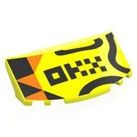 Windscreen, Curved 6 x 2 x 2 with Black, Orange Shapes, Black 'OKX' Print, Vibrant Yellow