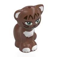 Animal, Cat, Sitting with Dark Brown Stripes, White Chest, Ears Print, Medium Brown