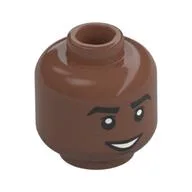 Minifig Head, Smile with Teeth/Scared Open Mouth Print, Medium Brown