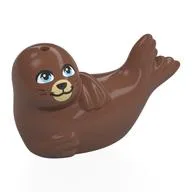 Animal, Seal, Lying on Side with Bright Light Blue Eyes, Tan Nose Print, Medium Brown