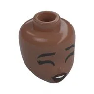 Minidoll Head, Black Eyebrows, Closed Eyes, Dark Red Lips, Medium Brown