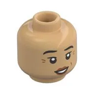 Minifig Head Dwarf Cleric, Black Eyebrows, Crows Feet, Peach Lips, Raised Eyebrow, Smile / Stern, Angry, Warm Tan