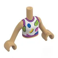 Minidoll Torso Girl with White Shirt, Dark Pink Trim, Blue/Lime/Yellow Shapes Print, Warm Tan Arms and Hands, Warm Tan