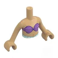 Minidoll Torso Girl with Medium Lavender See Shells, Light Aqua Tail Print, Warm Tan Arms and Hands, Warm Tan