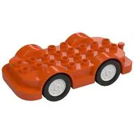 Duplo Car Base 4 x 8 with Four Black Wheels and White Hubs, Reddish Orange