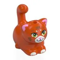 Animal, Cat, Chubby with White Face, Paws, Green Eyes, Bright Pink Ears, Nose Print, Reddish Orange