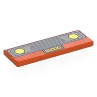 Tile 2 x 6 with Light Bluish Grey Car Grill, Bright Light Yellow Headlights, License Plate Print, Reddish Orange