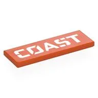 Tile 2 x 6 with White 'COAST' Print, Reddish Orange