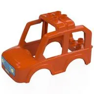 Duplo Car Body 4 x 8 with Medium Blue Grill, Headlights Print, Reddish Orange