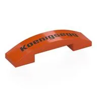 Brick Curved 4 x 1 Double, No Studs with Black Koenigsegg Print, Reddish Orange