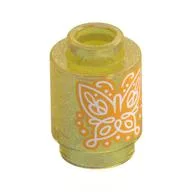 Brick Round 1 x 1 with Orange Butterfly Print, Opal Trans-Yellow