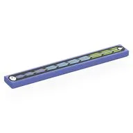 Tile 1 x 8 with Blue Violet, Medium Blue, Lime Shapes, White Arrow on Black Background Print, Blue Violet