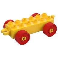 Duplo Car Base 2 x 6 with Fake Bolts, Open Hitch End and Red Wheels, Yellow