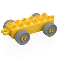 Duplo Car Base 2 x 6 with Fake Bolts, Open Hitch End and Light Bluish Gray Wheels, Yellow