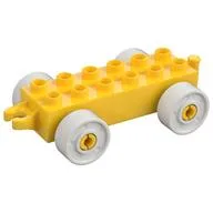 Duplo Car Base 2 x 6 with Fake Bolts, Open Hitch End and White Wheels, Yellow