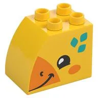Duplo Brick 2 x 3 x 2 with Curved Top with Bright Light Orange and Medium Azure Spots and Giraffe Face Print, Yellow