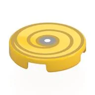 Tile Round 2 x 2 with Gold Swirl, Silver/White Circle Center Print, Yellow