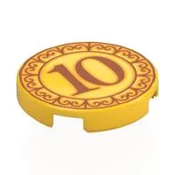 Tile Round 2 x 2 with Dime, Dark Red '10' Print, Yellow