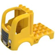 Duplo Car Body Truck 4 x 4 Flatbed with 4 Top Studs - Grille and Headlights and Hazard Stripes Print, Yellow