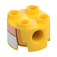Brick Round 2 x 2, Pin Holes with Gold Lapels, Dark Orange Trim, and White Undershirt Print, Yellow