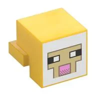 Minifig Head Special, Cube with Rear Ledge, Pixelated White and Tan Face, Dark Tan Outline with Pink Mouth Print, Yellow