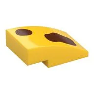 Brick Curved 3 x 2 No Studs with 2 Reddish Brown Splotch Print, Yellow