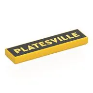 Tile 1 x 4 with 'PLATESVILLE' on Black Background Print, Yellow