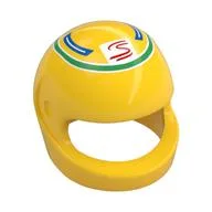 Helmet, Standard with Green, Blue Stripes, Red 'S' Swirl Print, Yellow