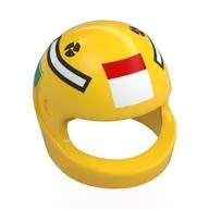 Helmet, Standard with Black Logos, White, Green, Dark Blue Stripes, White/Red Rectangles Print, Yellow