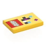 Tile 2 x 3 with LEGO Logo, Black/Magenta/White/Medium Azure Squares Print, Yellow