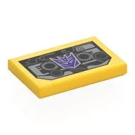 Tile 2 x 3 with Black Robot Head, Dark Purple Soundwave Face Print, Yellow