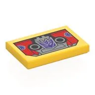 Tile 2 x 3 with Red Robot Head, Dark Purple Soundwave Face Print, Yellow