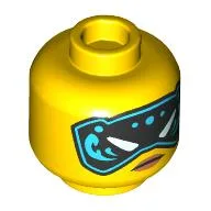 Minifig Head Nya, Black and Bright Light Blue Eye Mask / Beauty Mark, Determined Stare Print, Yellow