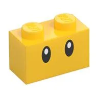 Brick 1 x 2 with Oval Eyes Print, Yellow