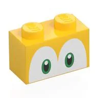 Brick 1 x 2 with Green Eyes (Koopa Troopa) Print, Yellow