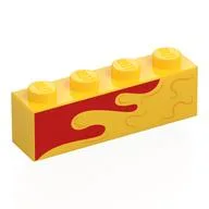 Brick 1 x 4 with Yellow Splotch/Wave on Red Background Print, Yellow