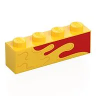 Brick 1 x 4 with Yellow Splotch/Wave on Red Background Print, Yellow