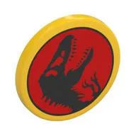 Road Sign Clip-on 2 x 2 Round with Jurassic Park Logo Print, Yellow