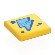 Tile 2 x 2 with Blue and Bright Light Blue Lightning Bolt, Face Print, Yellow