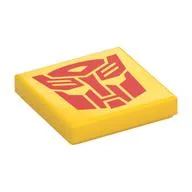 Tile 2 x 2 with Red Autobot / Bumblebee Face Print, Yellow